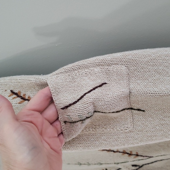 Alps Vintage Embroidered Sweater Women Large Cream Tan Cotton Floral Cottagecore - Picture 5 of 11